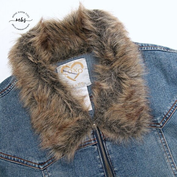 XOXO Denim Faux Fur  Cropped Jacket - Picture 6 of 10